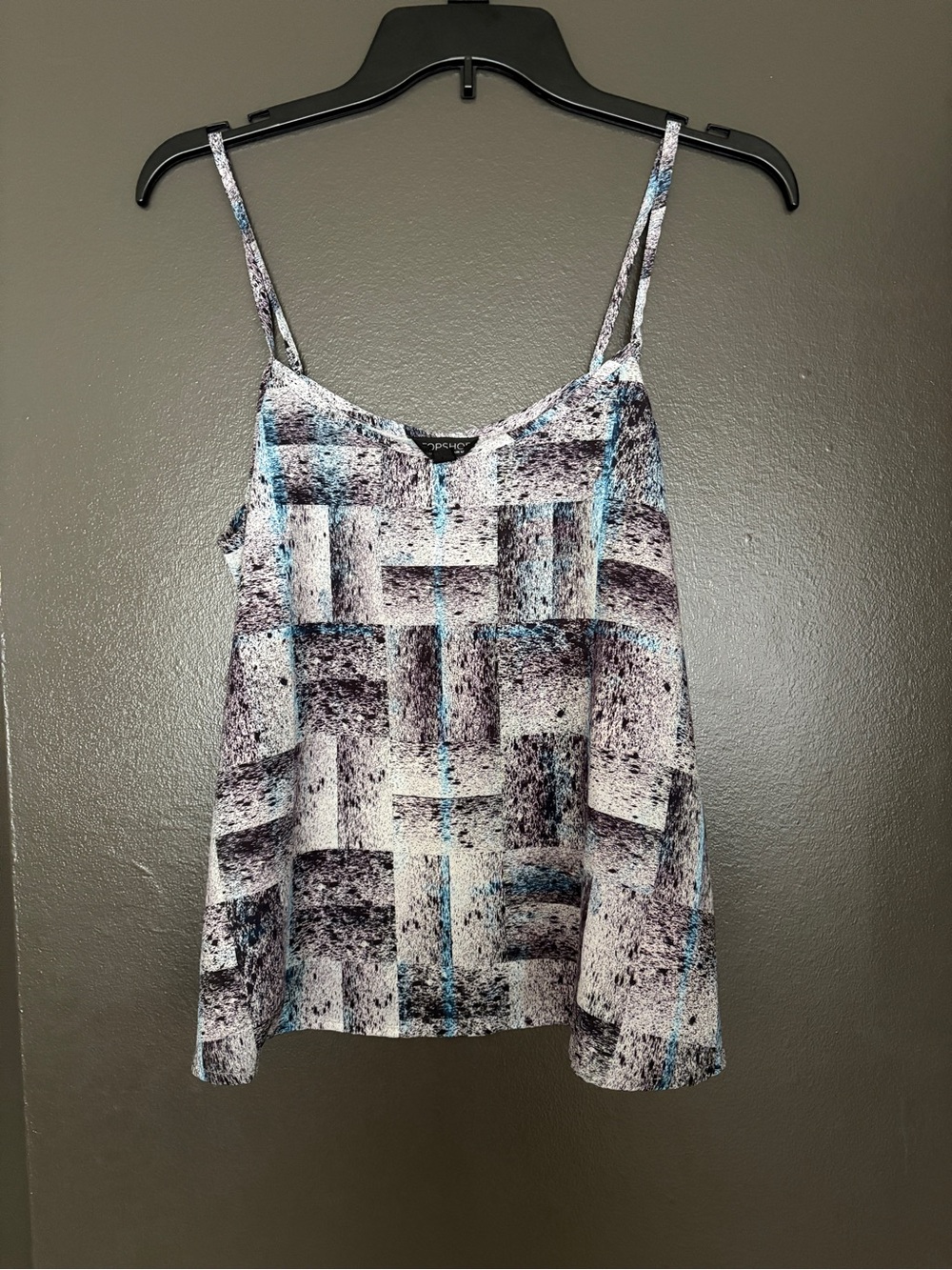 TOPSHOP Abstract Print Spaghetti Strap Tank Top - Blue/Black/White